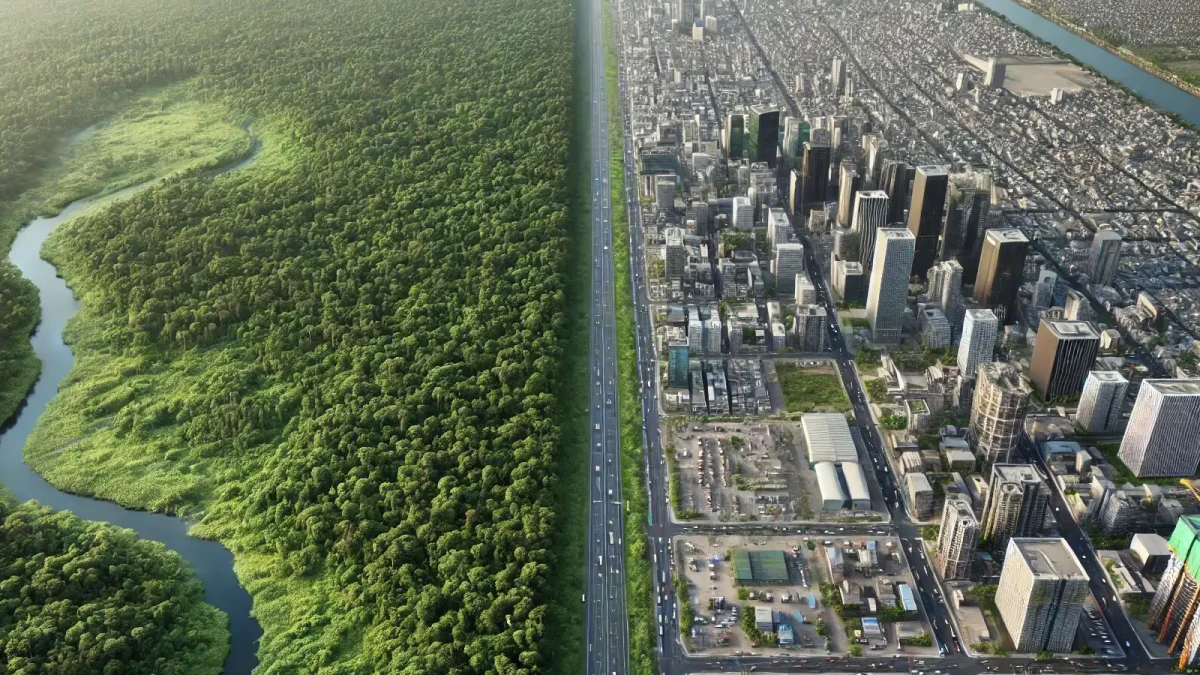 Takto vypadá hranice mezi Amazonským deštným pralesem a brazilským městem Manaus