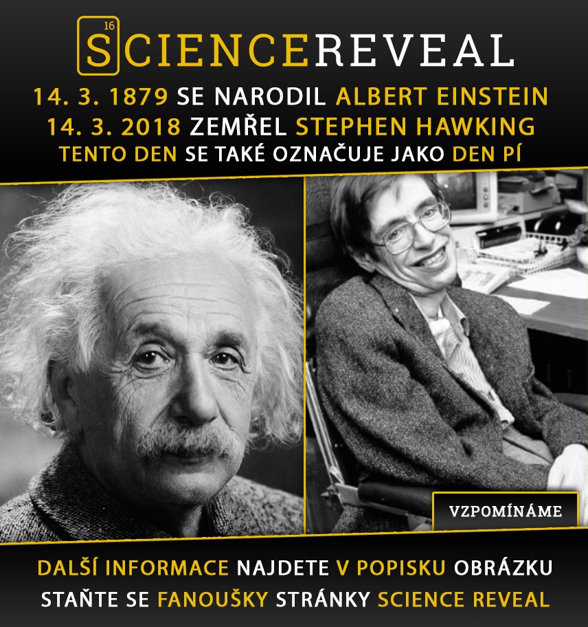 14. 3. 1879 se narodil Albert Einstein | 14. 3. 2018 zemřel Stephen Hawking | Tento den se také označuje jako den Pí
